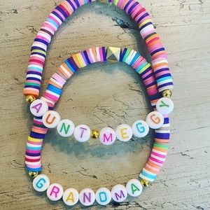 Matching rainbow disc stretch bracelets